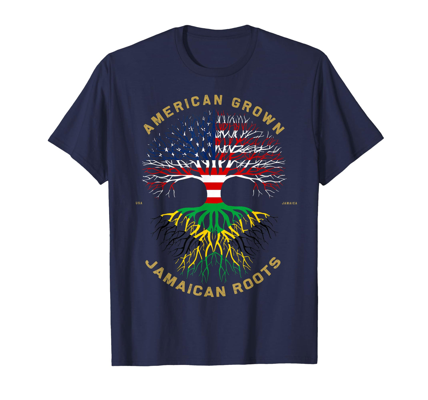 American Grown With Jamaican Roots Tree Vintage USA Flag T-Shirt