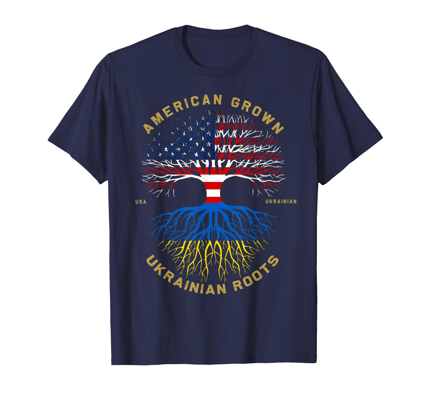 American Grown With Ukrainian Roots Tree Vintage USA Flag T-Shirt for Women Kids Men
