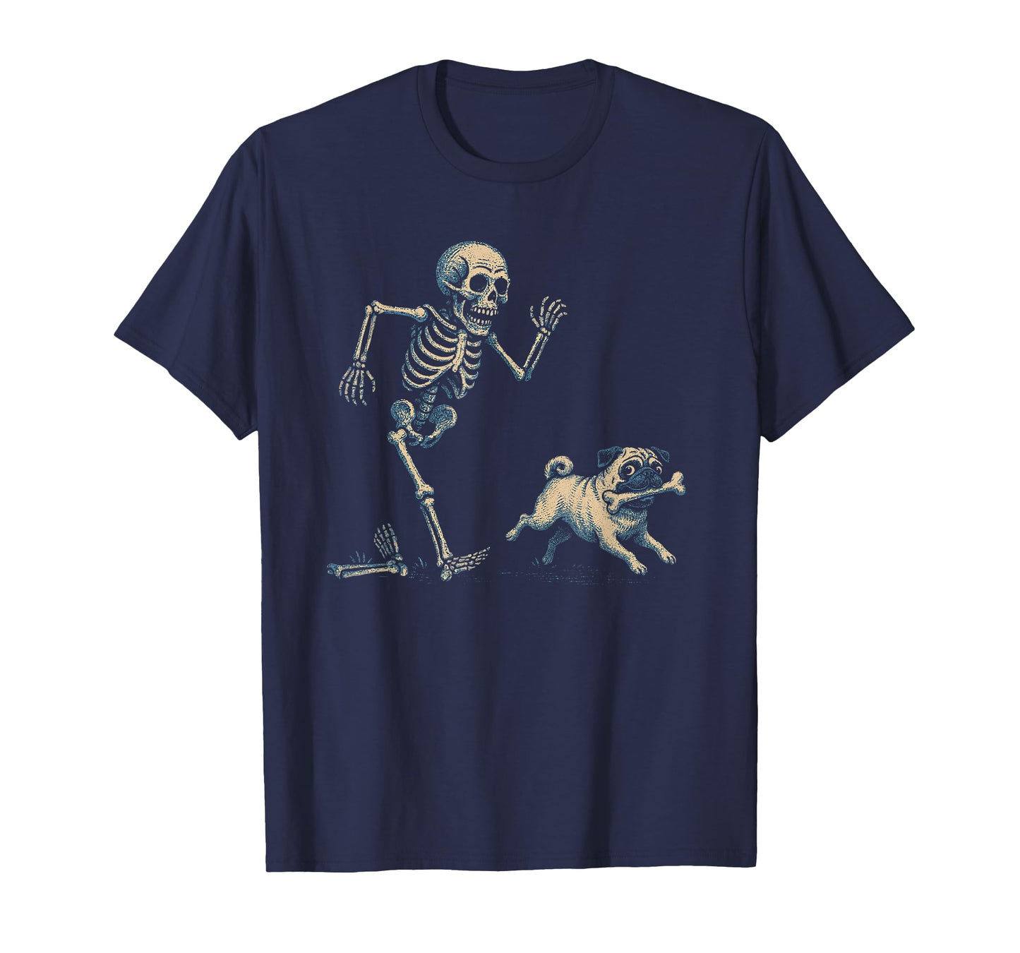 Funny Skeleton Chasing Pug Halloween Dog Mom Pug Lover T-Shirt