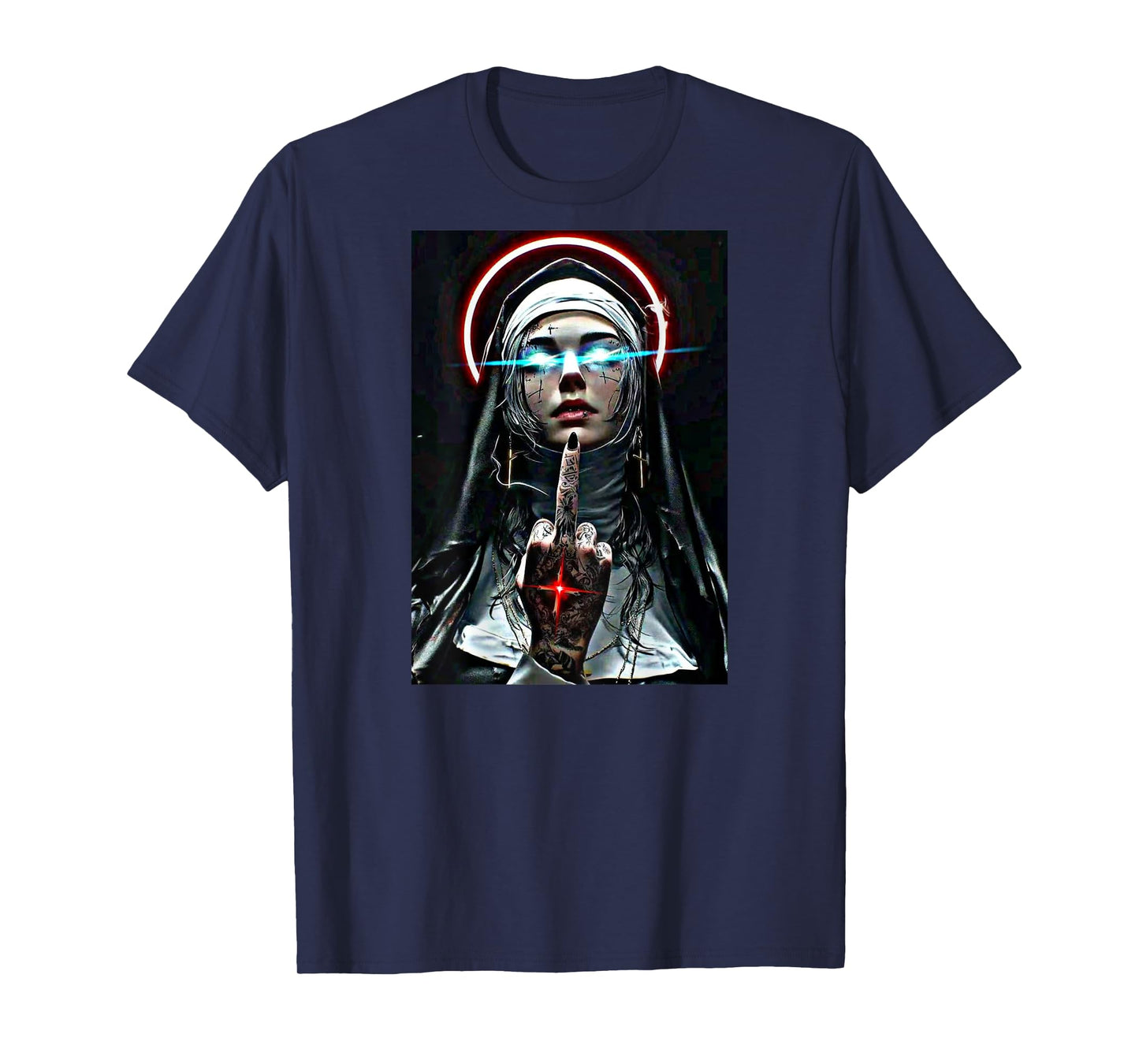 #snirt Hot Nun T-Shirt with Motif Nun Showing Middle Finger T-Shirt