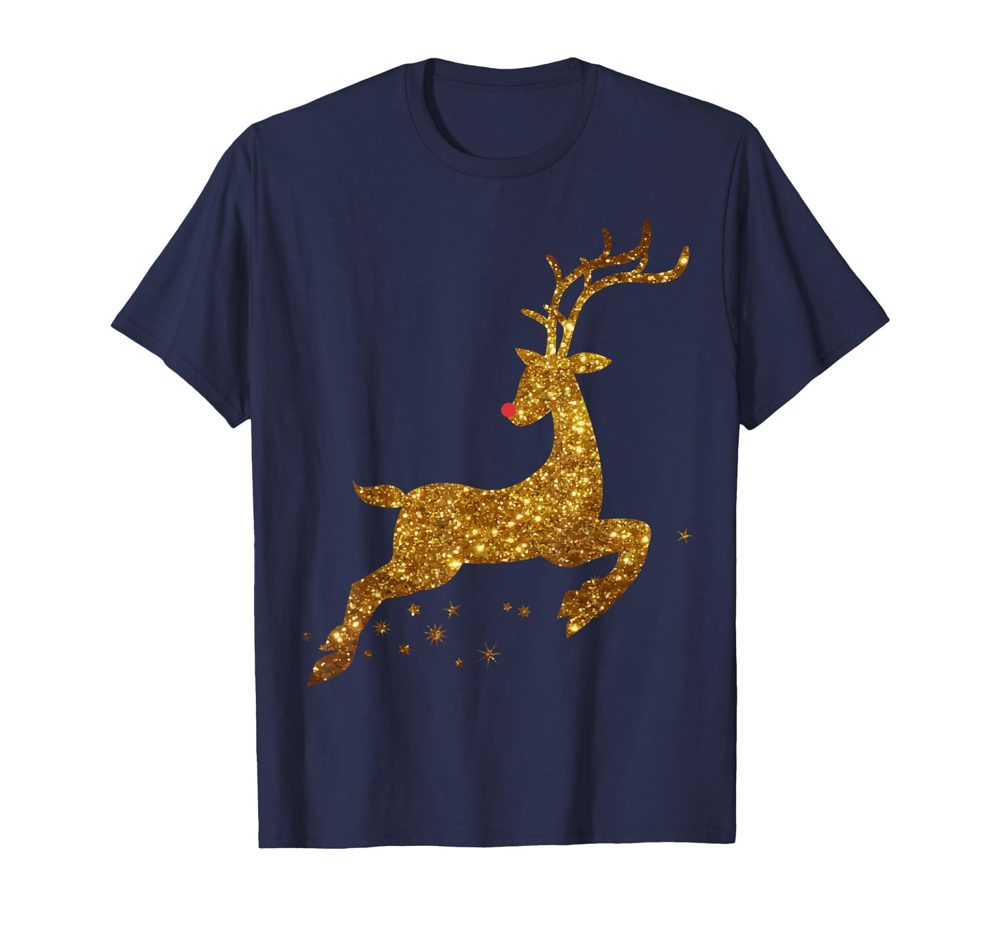 Womens Christmas Reindeer T-Shirt Cute womens gold faux T-Shirt