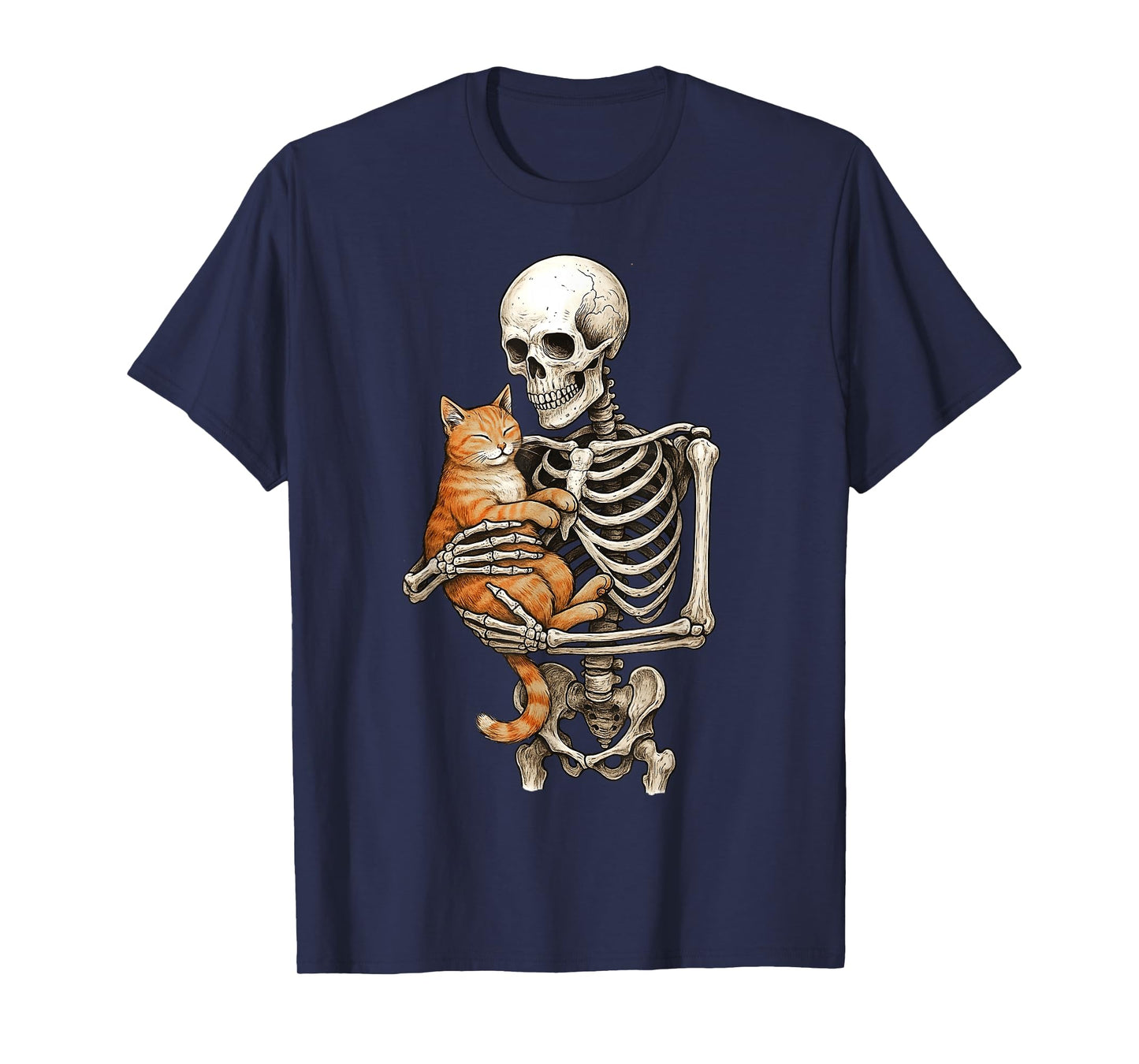 Skeleton Hugging Cat Halloween Cats Lover Cat Mom Cat Dad T-Shirt