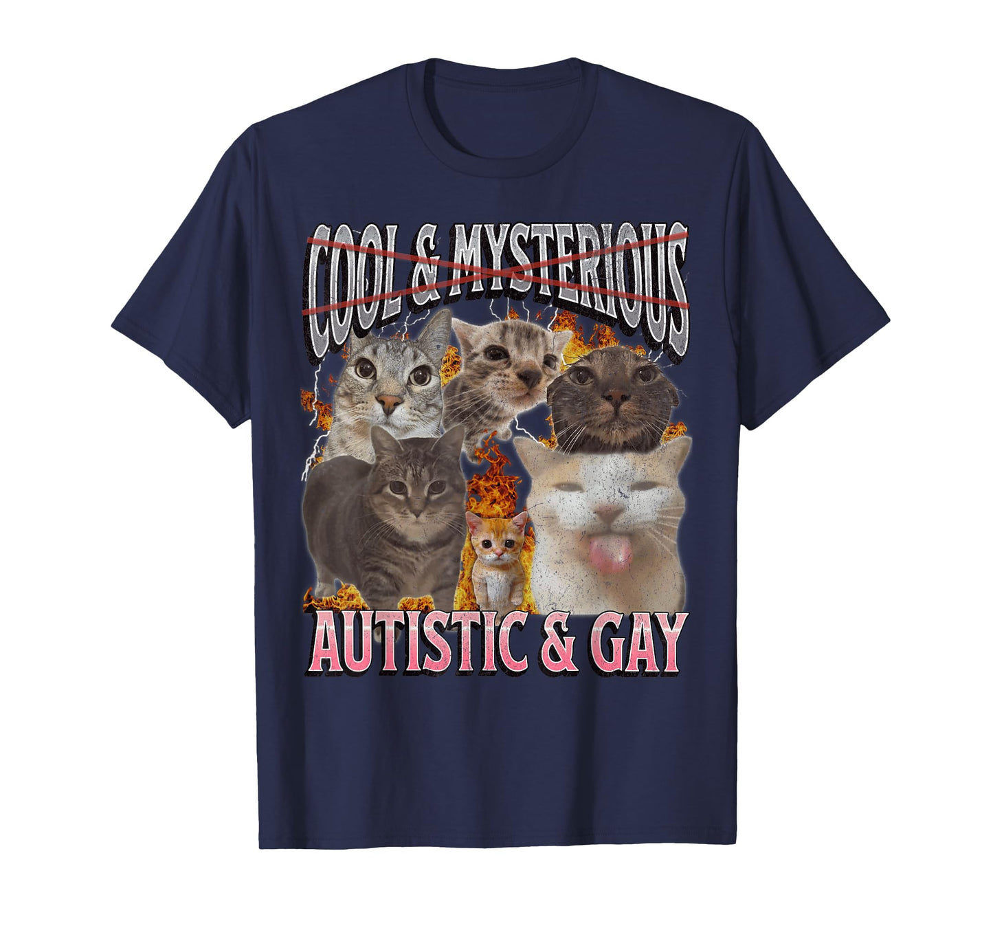 Autistic and Gay Funny Cat Meme Bootleg Graphic T-Shirt