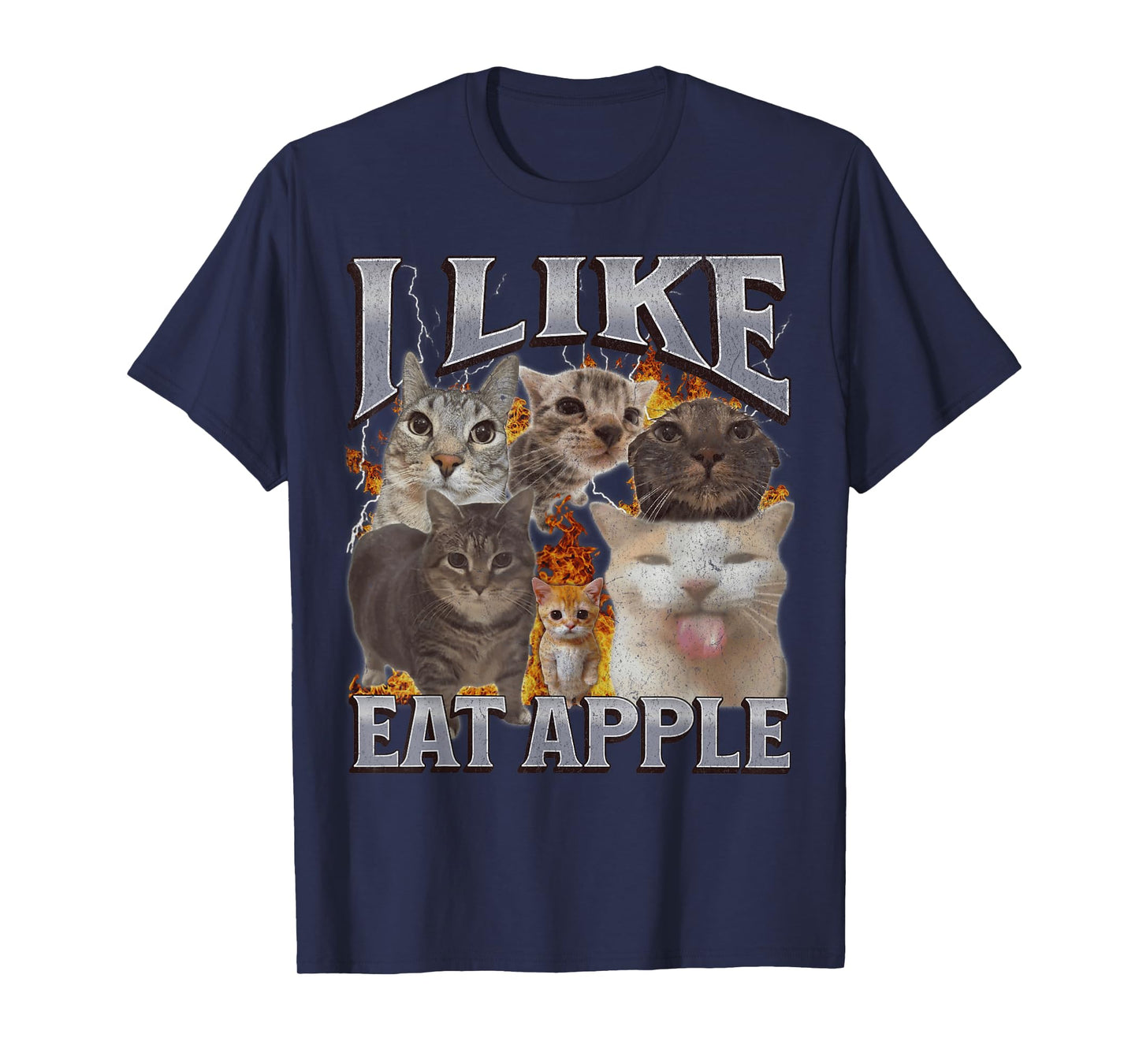I Like Eat Apple Funny Cat Meme Bootleg Graphic Men Women T-Shirt