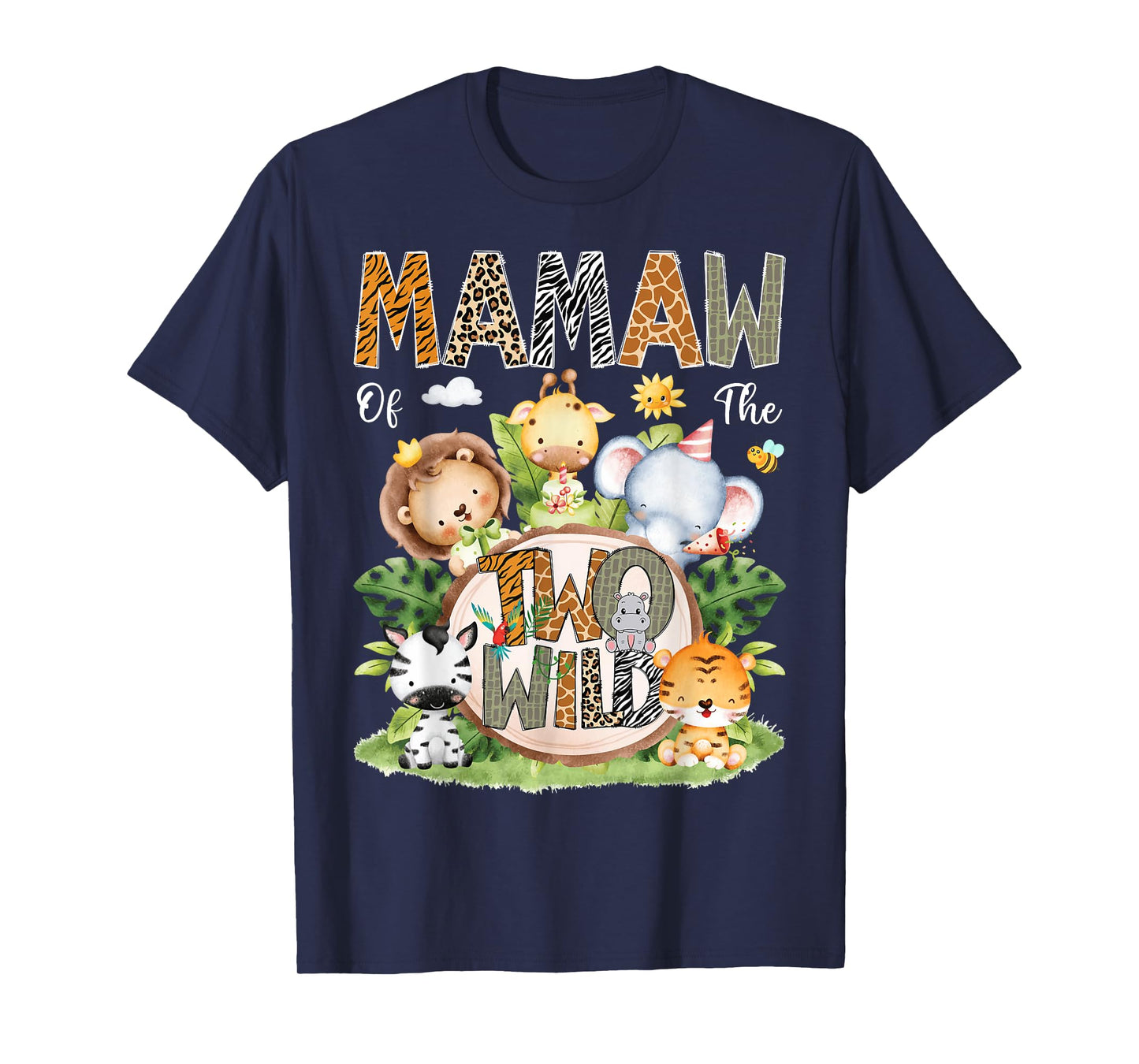 Mamaw Of The Two Wild 2Nd Birthday Kids Safari Jungle T-Shirt