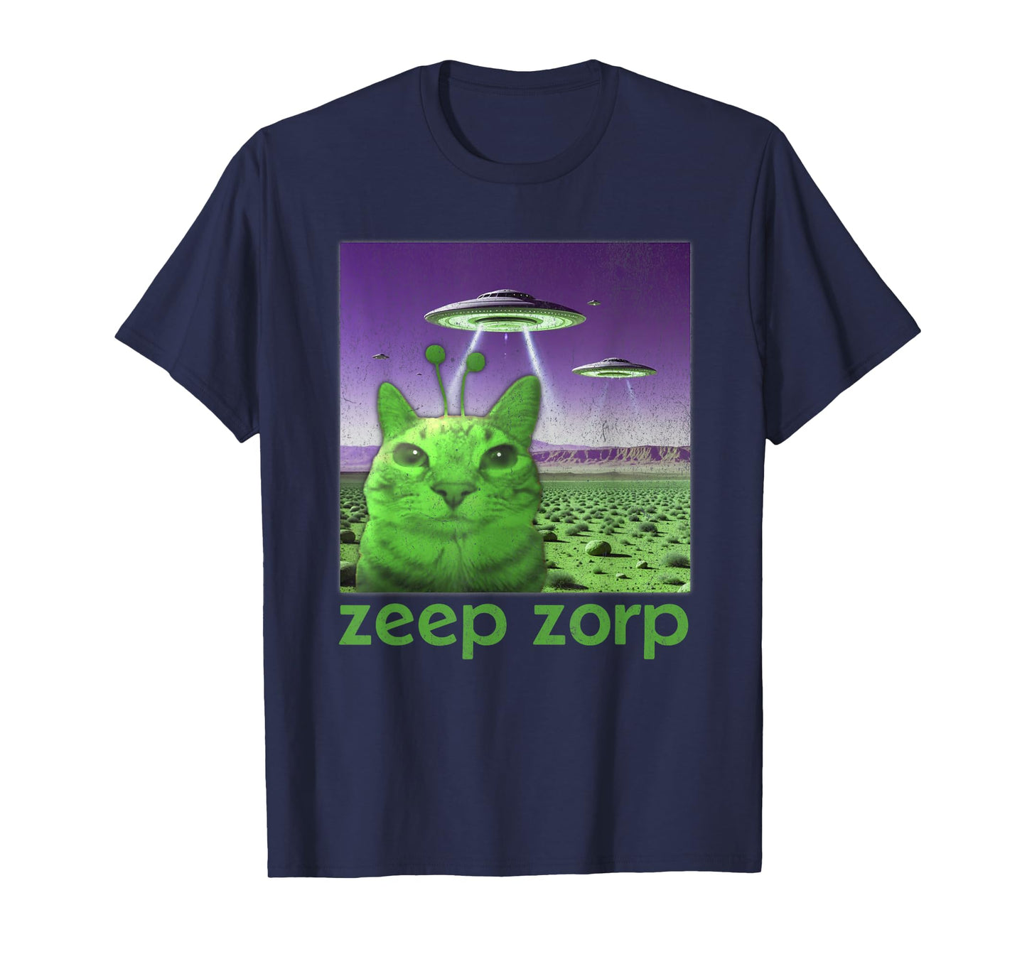 Funny Alien Cat Meme Graphic T-Shirt
