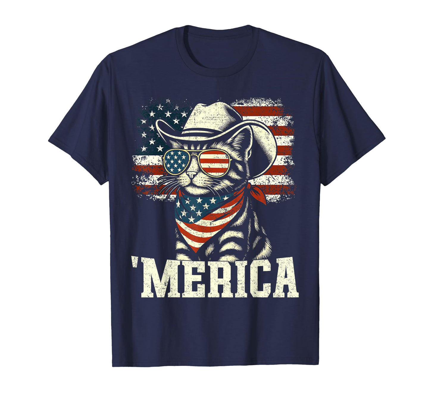 'Merica USA American Flag Patriotic 4th of July Cat 'Merica T-Shirt