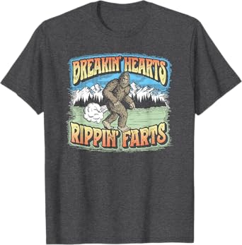 Breakin' Hearts, Rippin' Farts Funny Sasquatch Bigfoot 80s T-Shirt