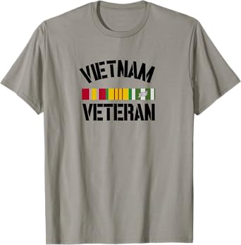 Patriotic American Creations by Revinct Designs Vietnam Veteran Pride Service Ribbon T-Shirt - Men's Grey Classic Fit Short Sleeve T-Shirt - Size Small