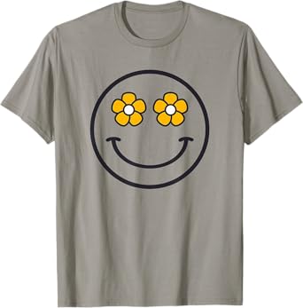Funny Smiling Flowers Women Girls Cool Happy Face Smile T-Shirt