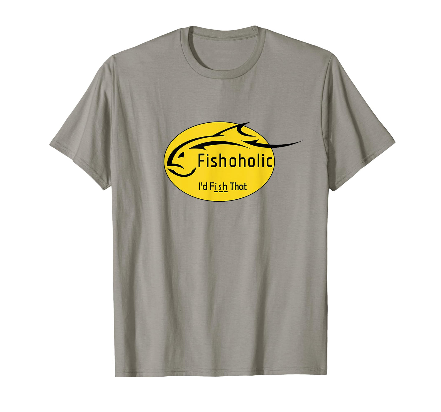 Fishoholic - Fish Logo Unisex-Adults Fishing T-Shirt, Grey, Small, Short Sleeve, Classic Fit