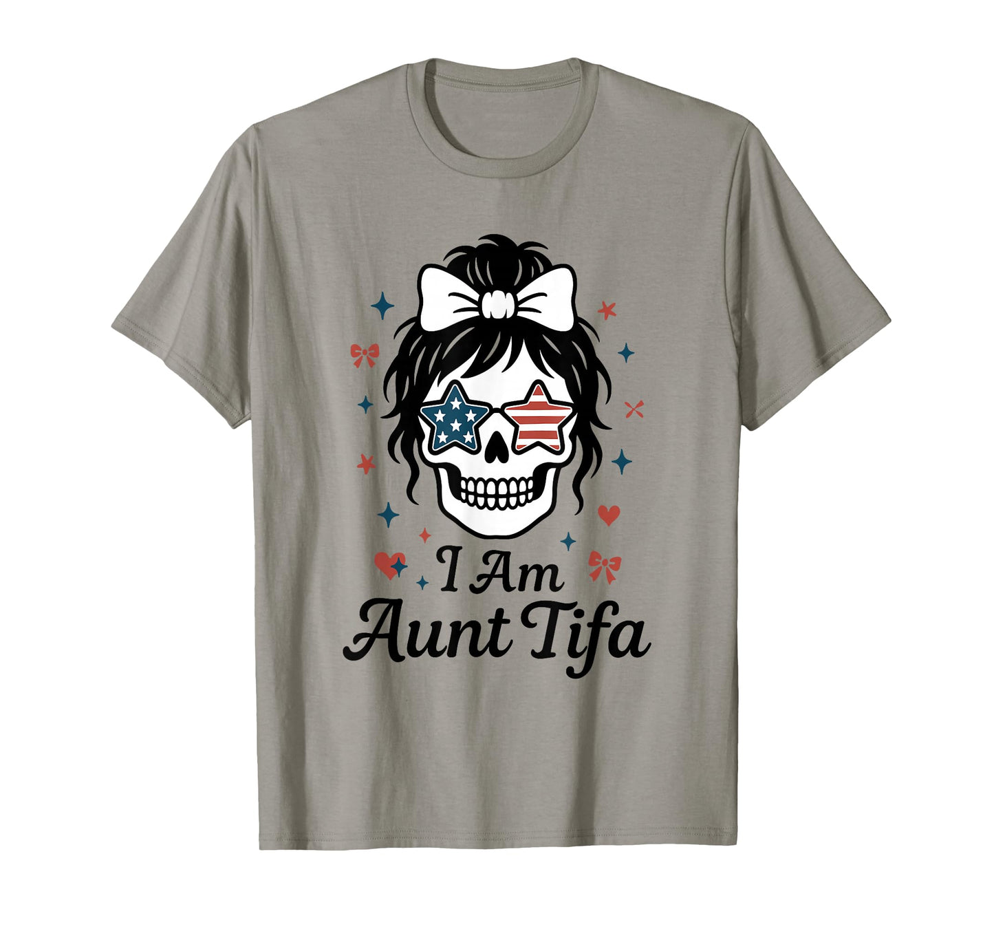 I Am Aunt Tifa Cute Coquette Skull with Bow and American T-Shirt
