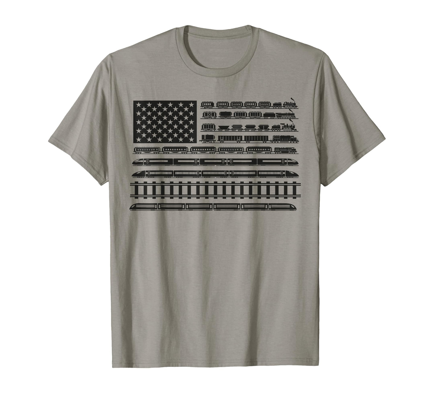 Boys American Flag Train Locomotive Railroad Steam Lover T-Shirt