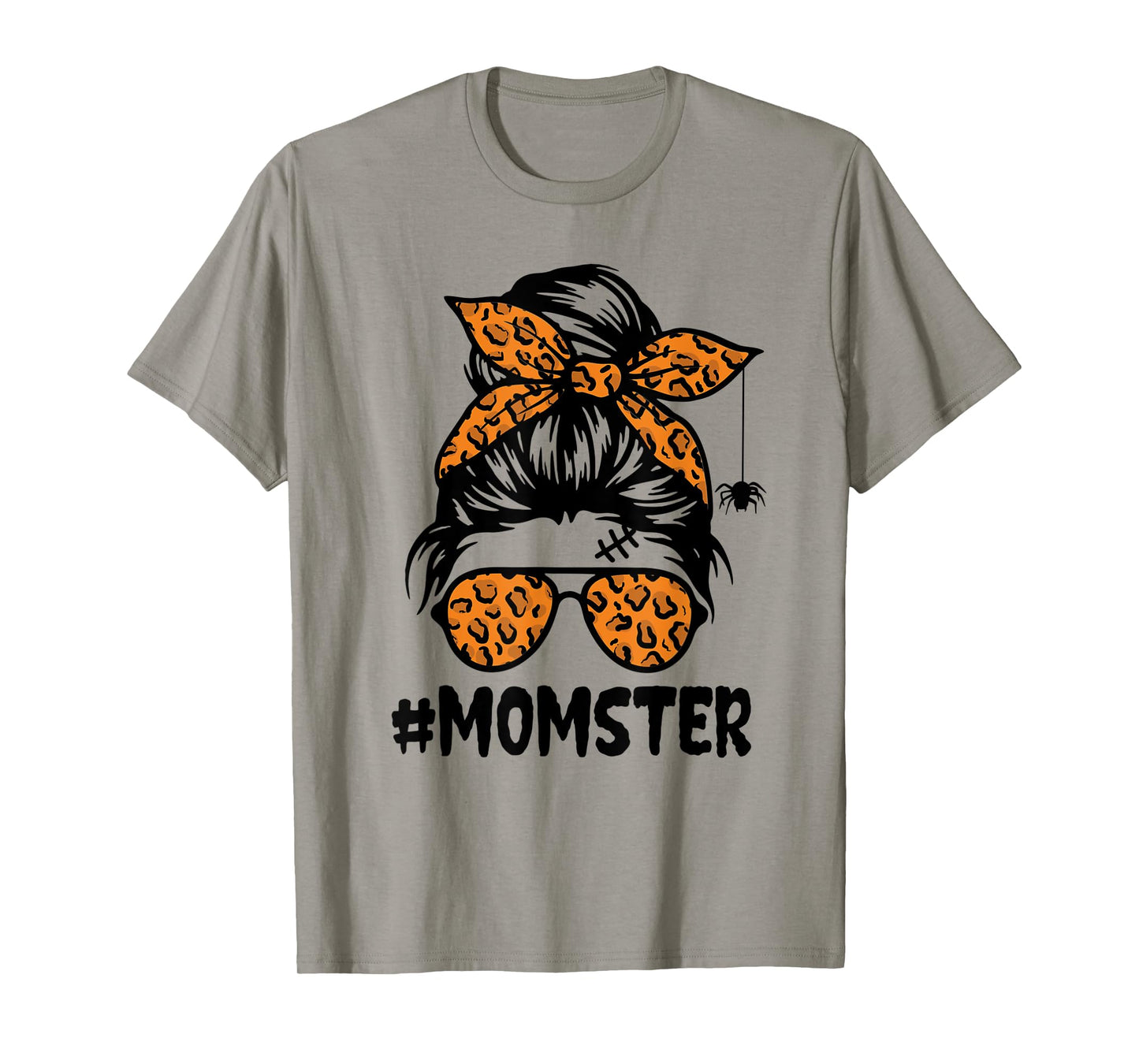 Momster Shirt for Women Halloween Mom Messy Bun Leopard T-Shirt