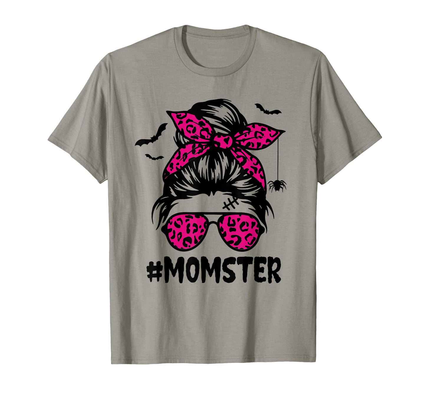 Momster Shirt for Women Halloween Mom Messy Bun Leopard T-Shirt