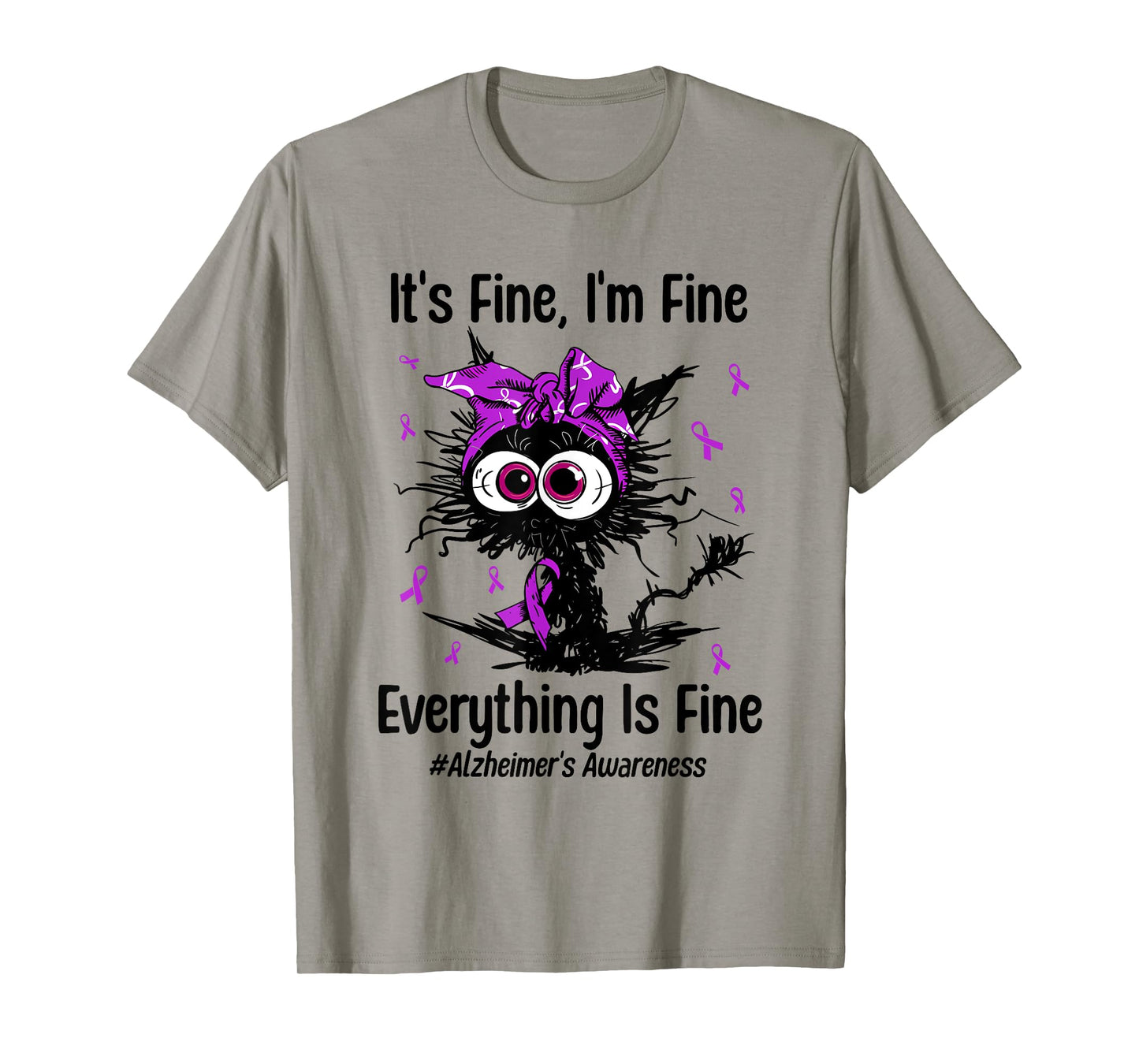 Funny Cat Alzheimer's Awareness Ribbon Purple Dementia T-Shirt