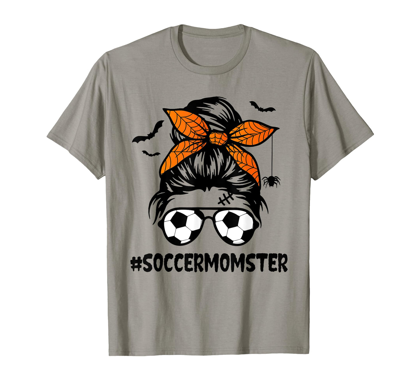 Soccer Momster for Women Halloween Mom Messy Bun Hair T-Shirt