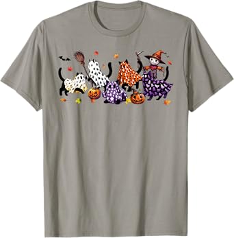 Black Cats in Cute Ghost Cat Halloween T-Shirt for Men Women Kids