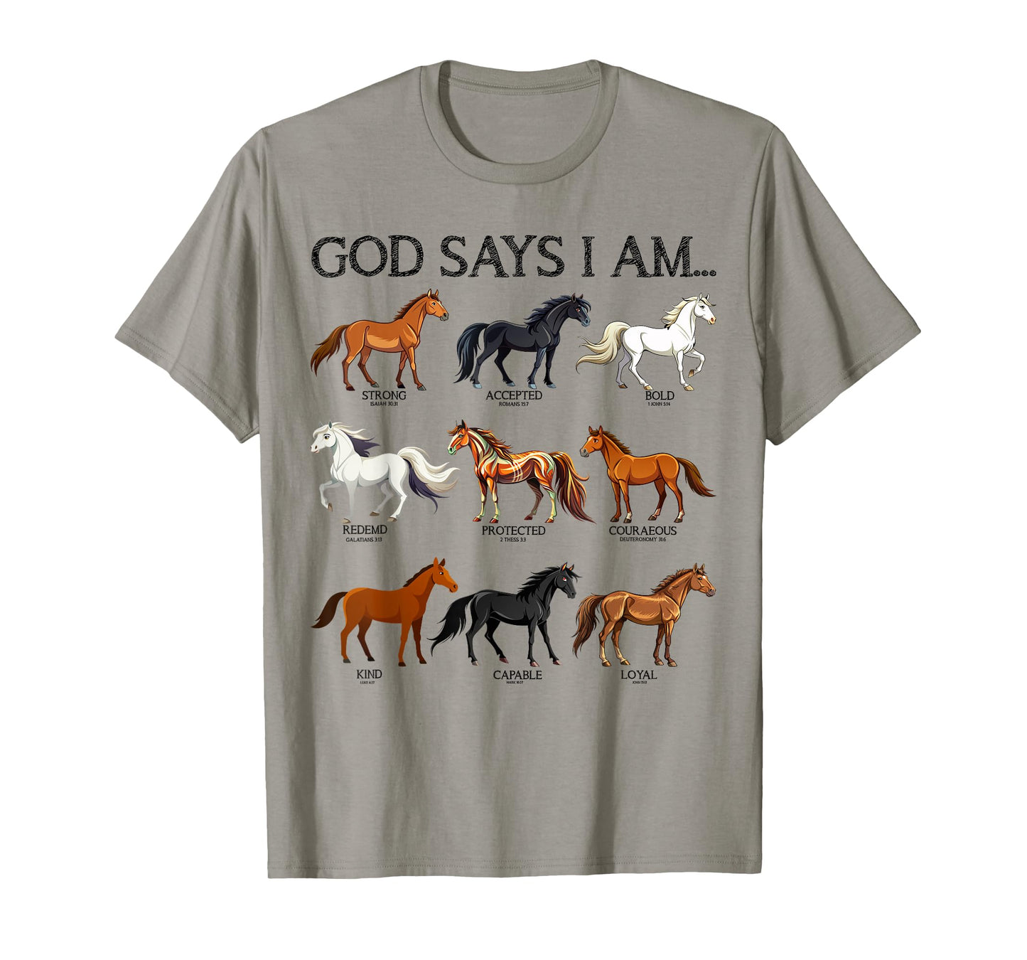 Horses God Says I Am Cute Christian Girl Teen Bible Verse T-Shirt
