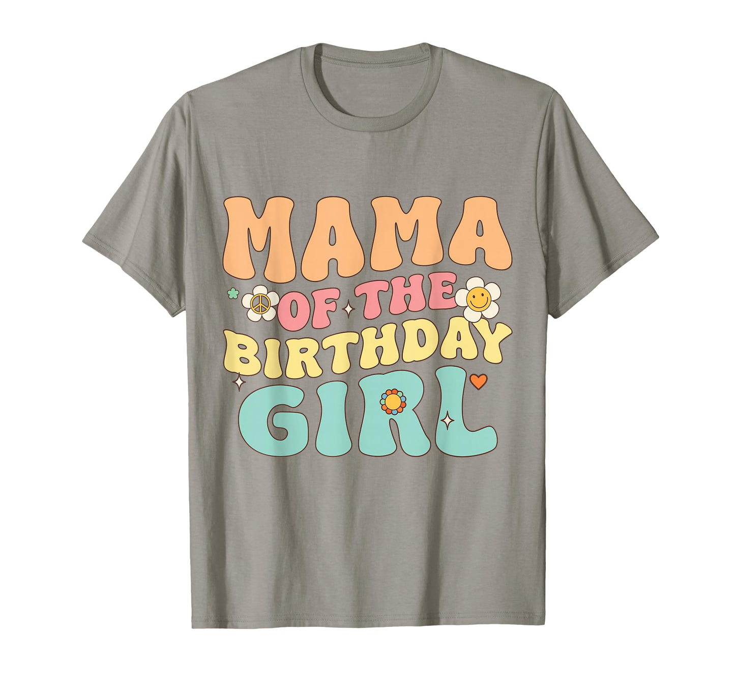 Mama Of The Birthday Girl Retro Groovy Themed Aesthetic T-Shirt