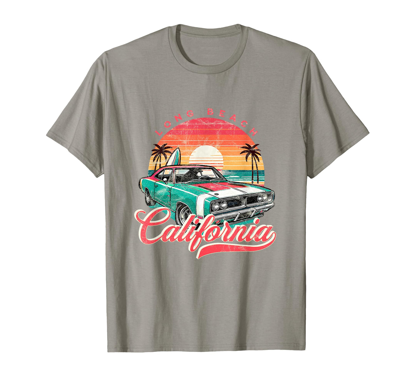 Classic Muscle Car Retro Long Beach California Surfer Sun T-Shirt