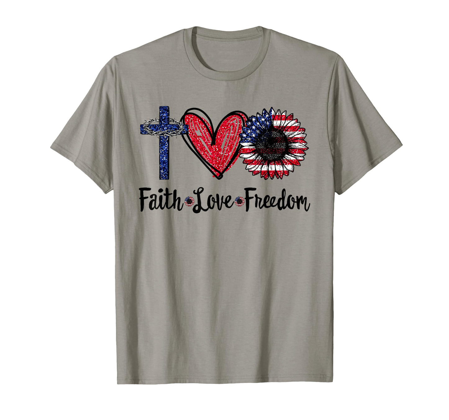 Faith Love Freedom Sunflower Jesus American Flag 4th of July T-Shirt