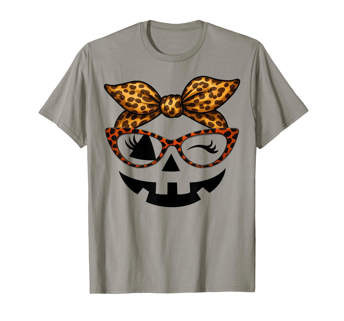 Jack O Lantern Leopard Pumpkin Face Halloween Womens Girls T-Shirt