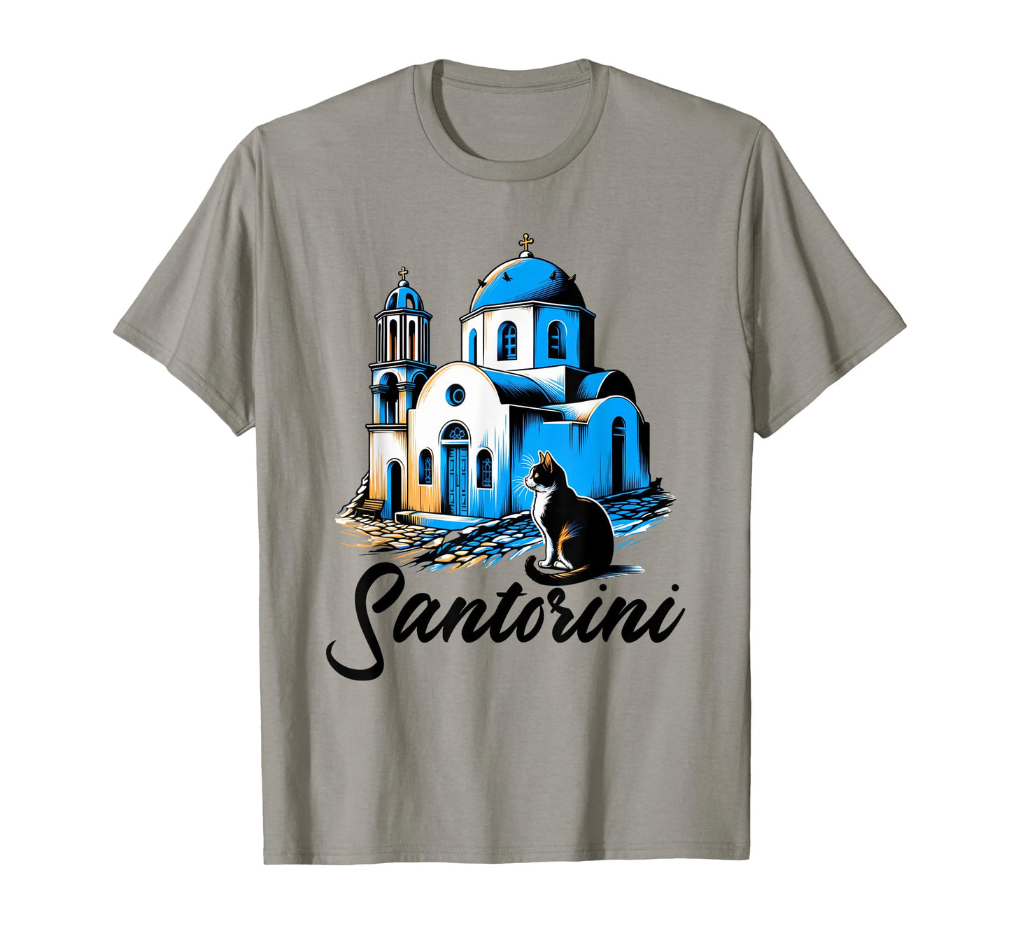 Greece Santorini Cat Sketch / Santorini Men Women Kids T-Shirt