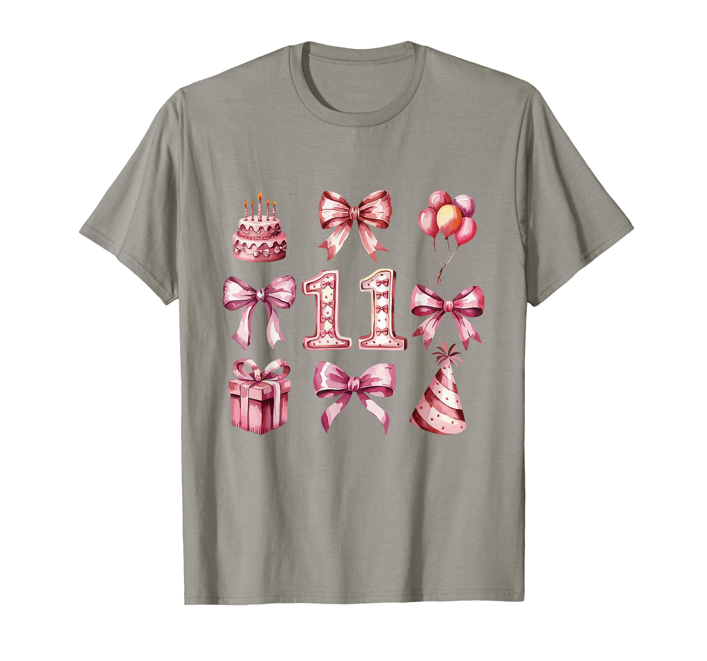11th Birthday Girl Coquette Pink Bows Eleven Years Old Party T-Shirt