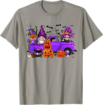 Halloween Truck Gnome Witch Pumpkin Boo Ghost Funny Costume T-Shirt
