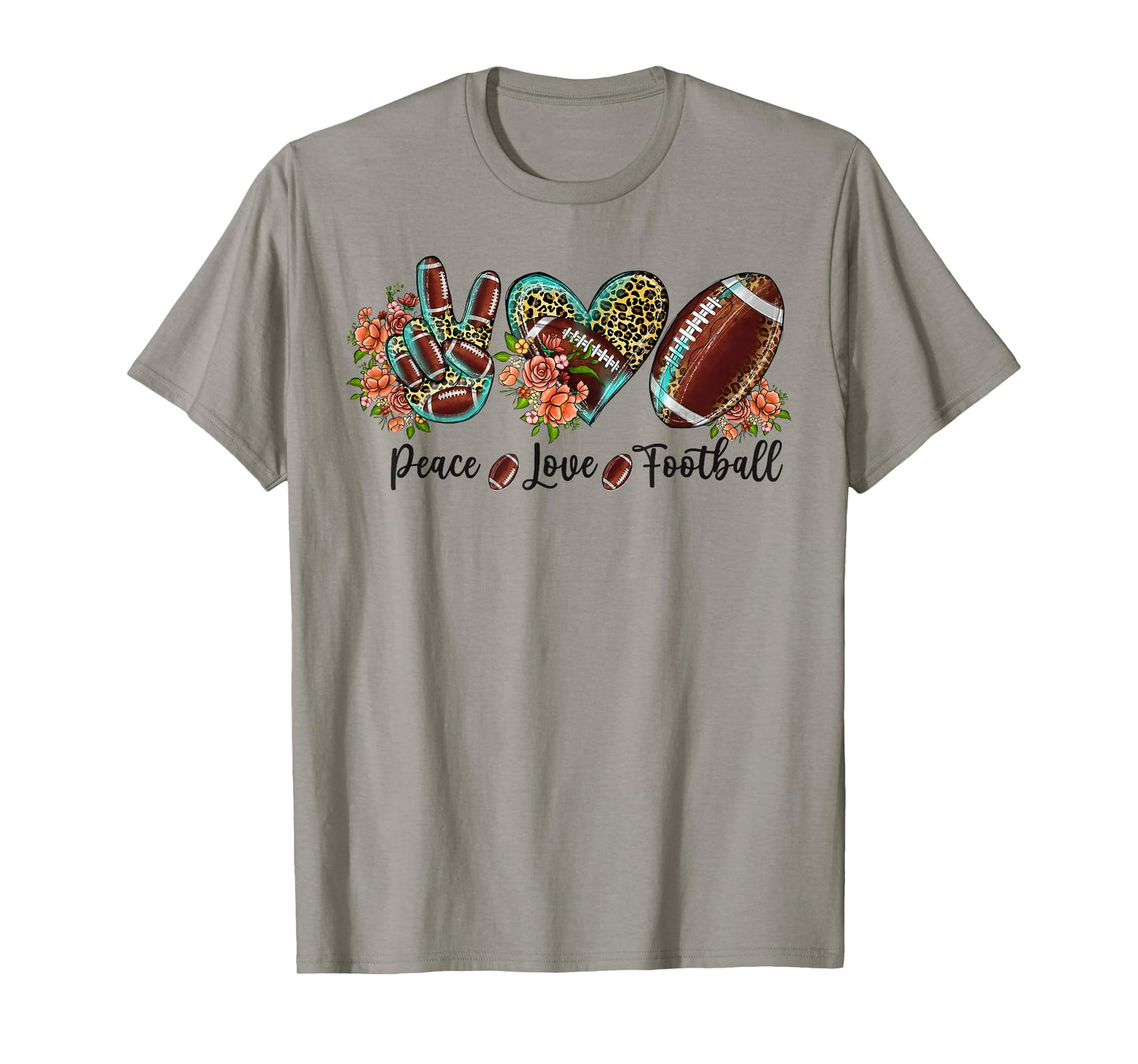 Peace Love Football Leopard Cute Floral American Football T-Shirt