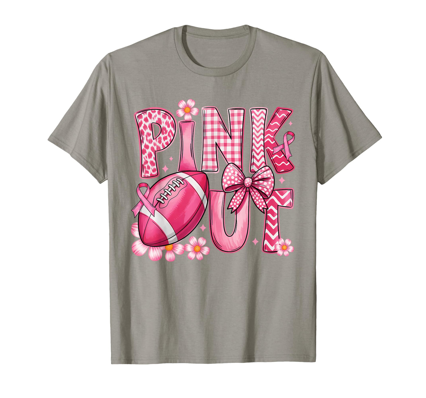 Support Breast Cancer Awareness Pink Out Football Bow Women T-Shirt