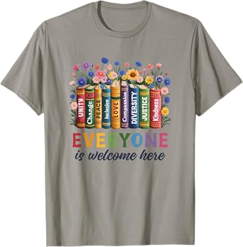 Everyone Is Welcome Here Floral Book Lgbt Pride Equality T-Shirt