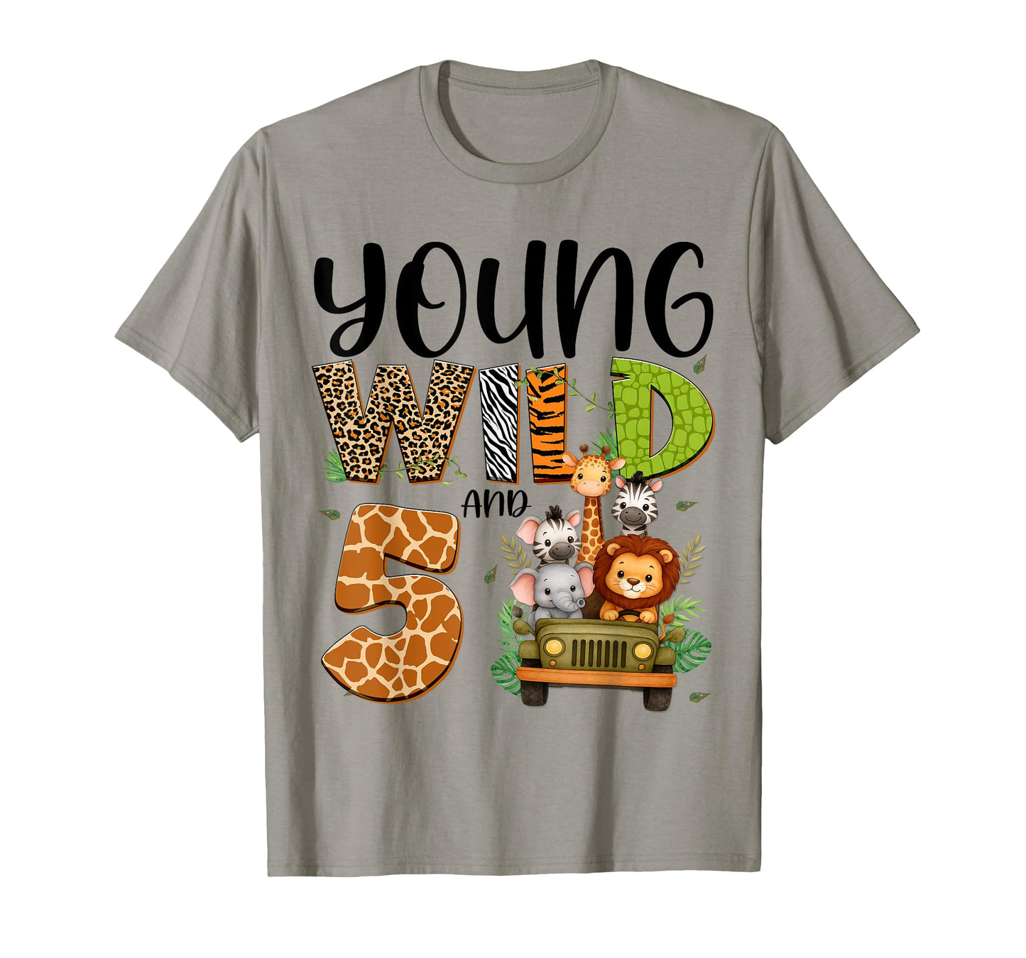 Young Wild 5 Years Old Animal 5th Birthday Kids Boys Girls T-Shirt