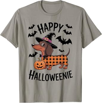 Happy Halloweenie Buffalo Plaid Funny Dachshund Halloween T-Shirt