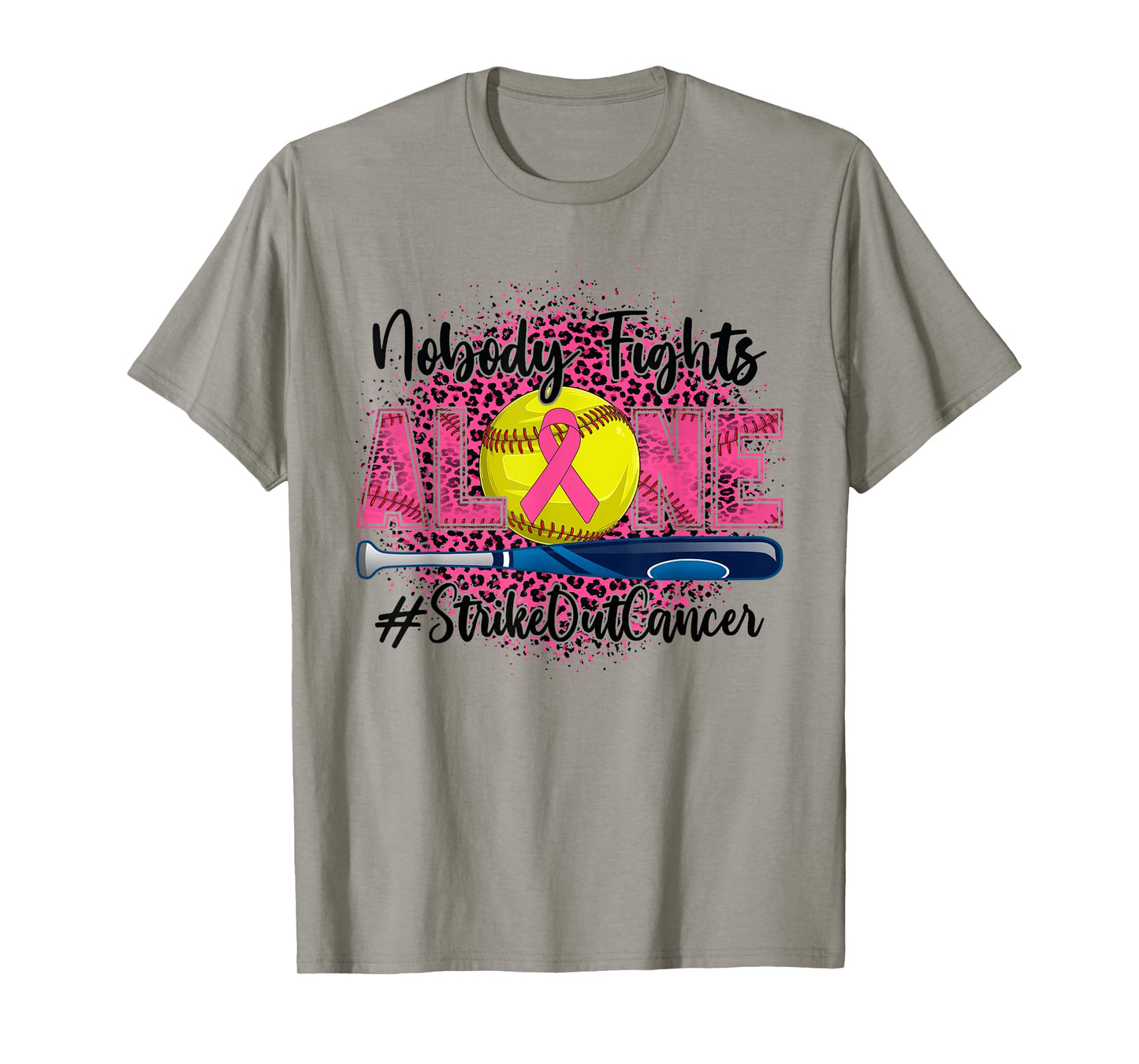Nobody Fights Alone Strike Out Breast Cancer Softball Ball T-Shirt