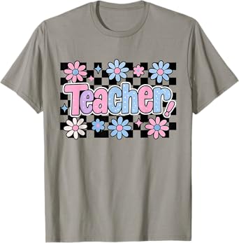 Teacher Checkered Floral Gifts Back To School T-Shirt