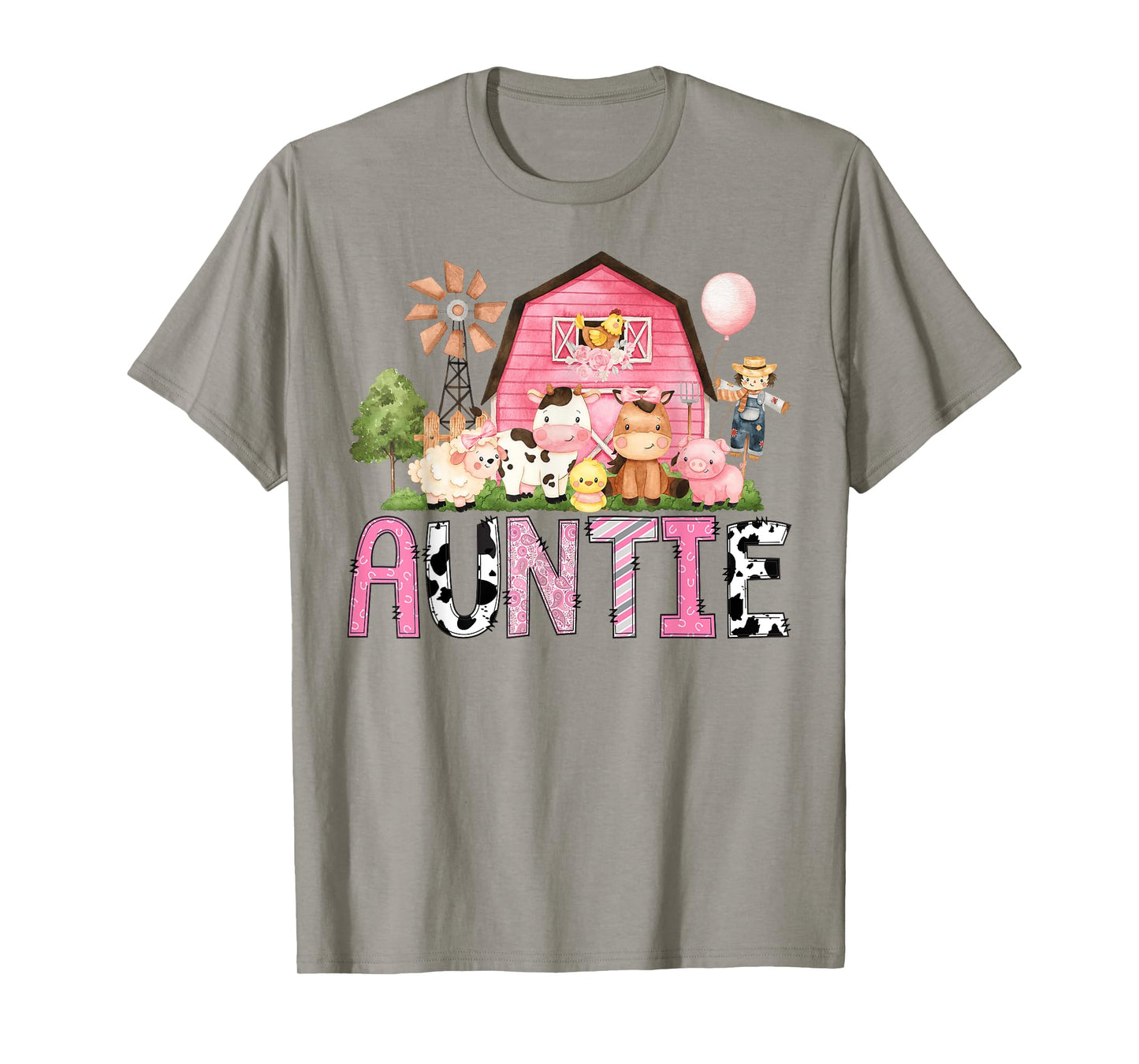 Auntie Pink Farm Cow Lover Birthday Girl Matching T-Shirt