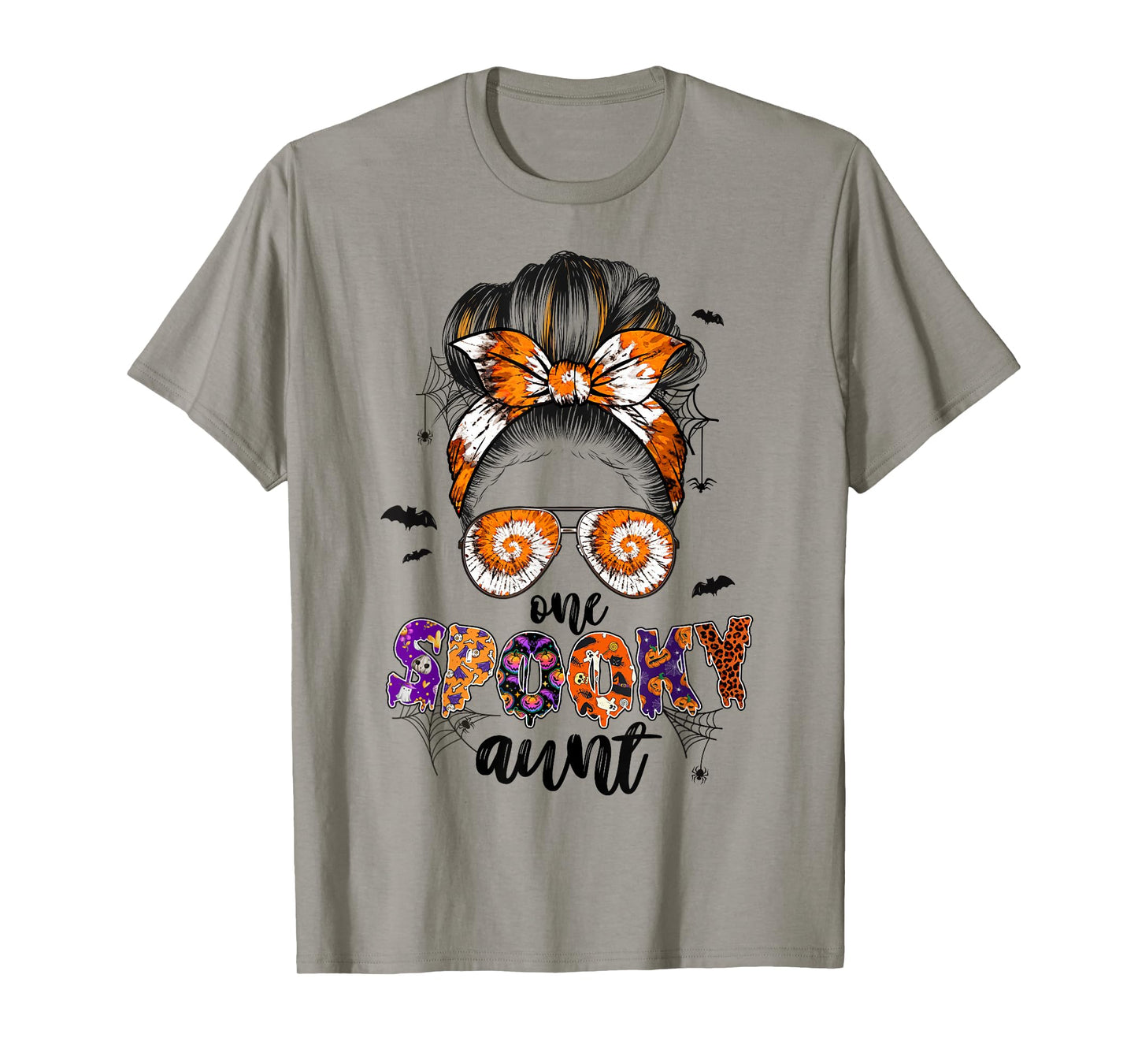 Tie Dye One Spooky Aunt Halloween Monster Messy Bun Aunt T-Shirt