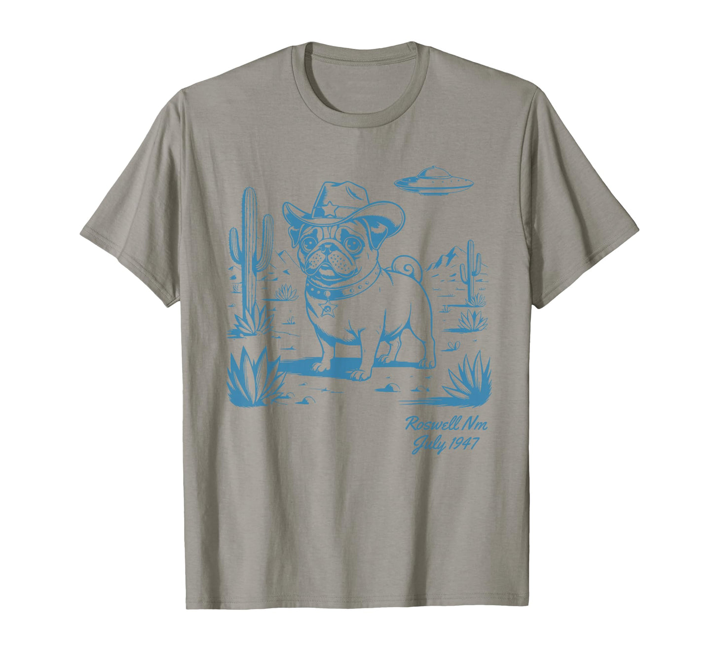 Pug Dog Cowboy Cowgirl UFO Vintage Western Country Dog Mom T-Shirt