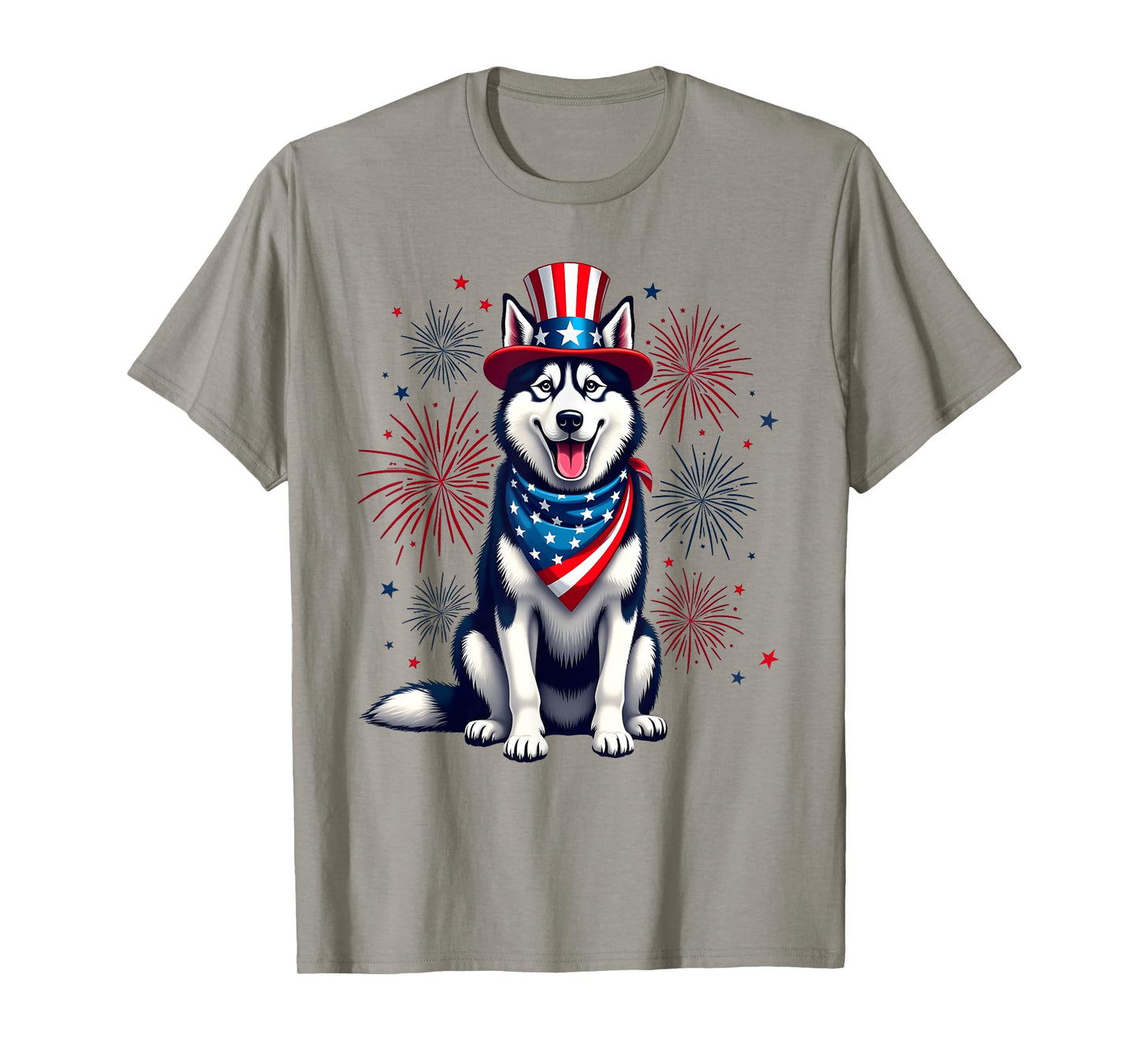 Siberian Husky dog, July 4th, American Flag, T-Shirt