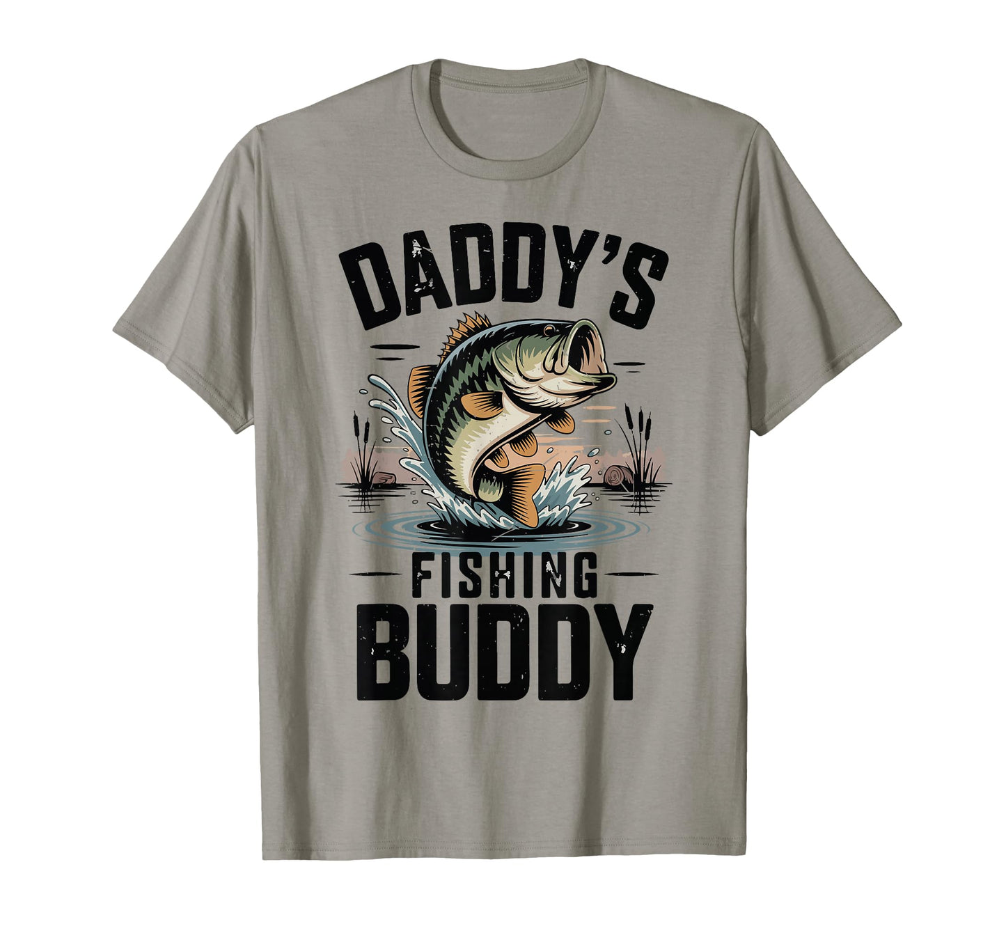 Boy Daddy Fishing Buddy Largemouth Bass Fish Funny Fisherman T-Shirt