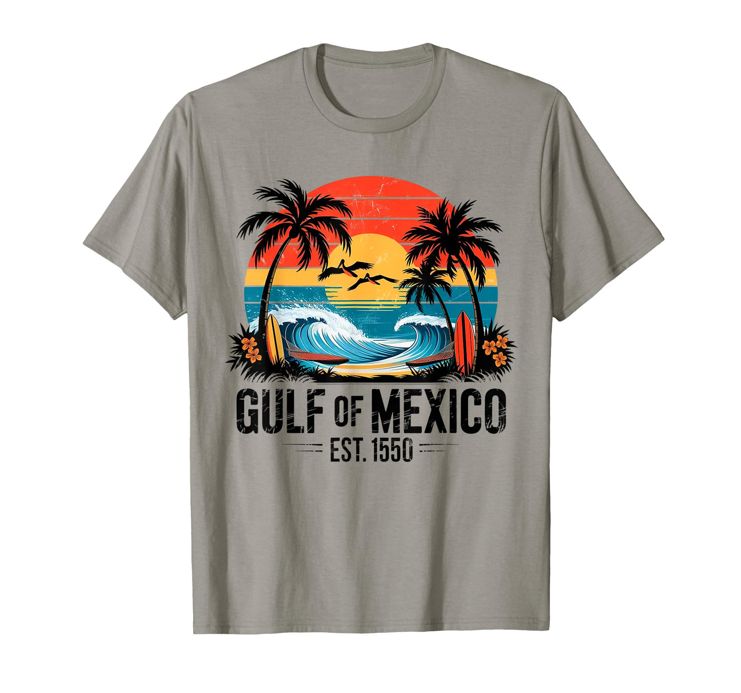 Vintage Ocean Sunset Beach Gulf of Mexico Est 1550 T-Shirt