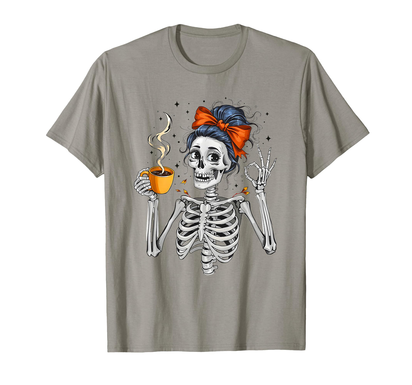 Halloween Skeleton Messy Bun Coffee Funny Costume Mom Women T-Shirt