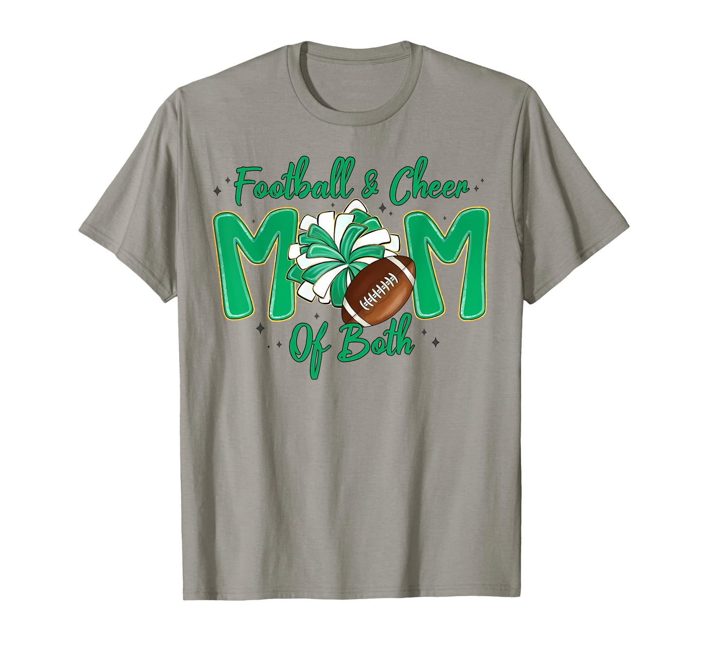 Football and Cheer Mom of Both Green Football Sports Mom T-Shirt
