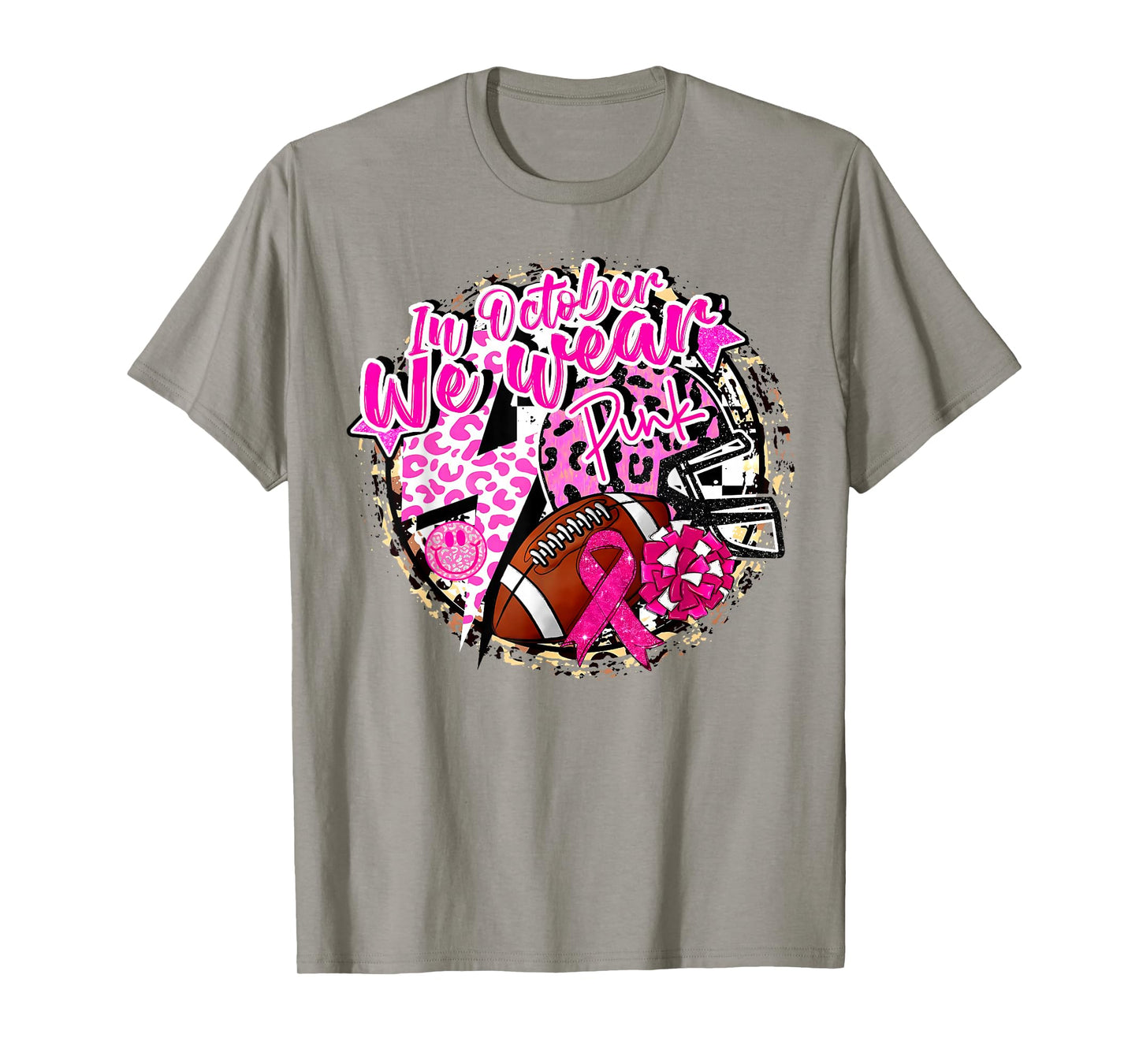 in October We Wear Pink Football Breast Cancer Cheer Mom T-Shirt