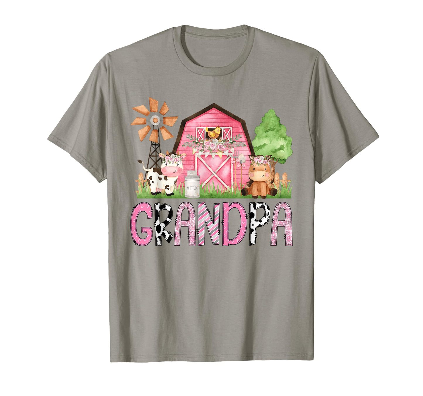 Grandpa Pink Farm Animal Birthday Kids Matching Family T-Shirt