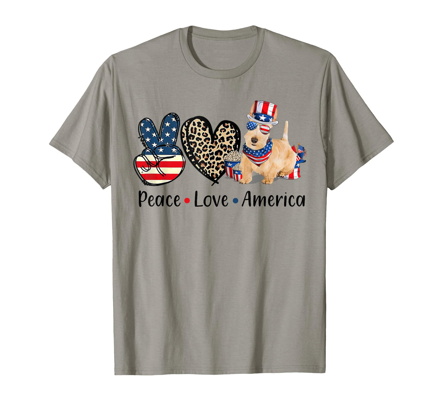 Peace Love Wheaten Scottish Terrier Dog Patriotic America T-Shirt