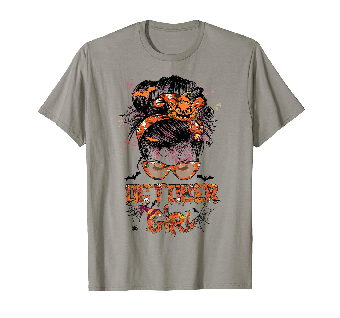 Women October girl Messy bun hair october birthday halloween T-Shirt