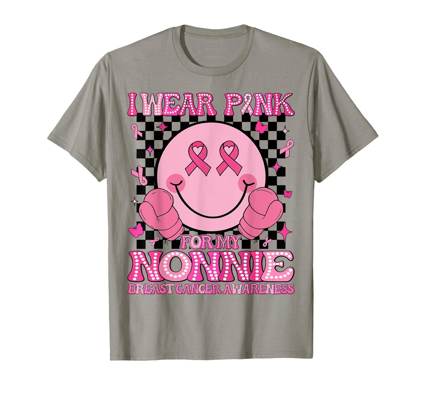 I Wear Pink For My Nonnie Breast Cancer Awareness Groovy T-Shirt